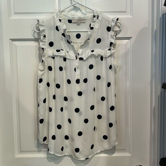 LOFT White and Black Polka Dot Blouse - Picture 3 of 8